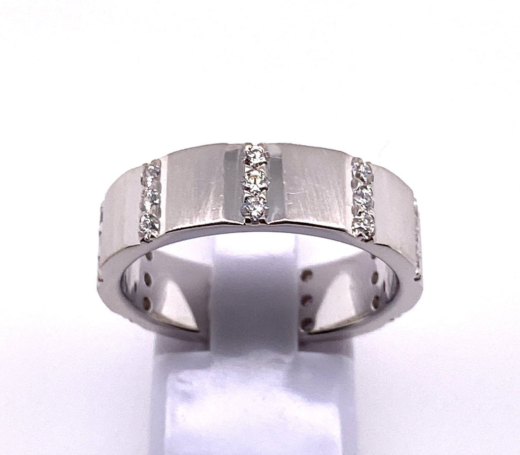 18K White Gold .75ctw Diamond Eternity Multi Line Men's Ring - MJ Christensen Diamonds