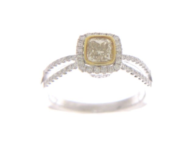 18K White Gold Cushion and Round Diamond Halo Ring (1.1ctw) - MJ Christensen Diamonds