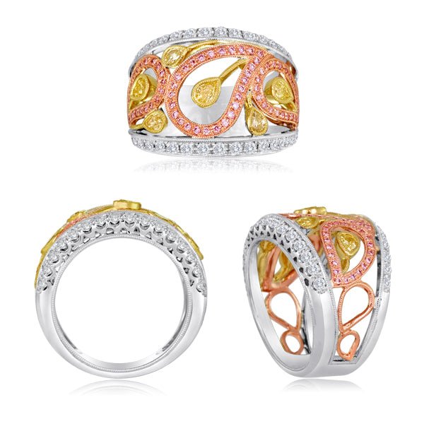 18K White Gold Pink and Diamond Swirl/Pear Band (1.18ctw) - MJ Christensen Diamonds