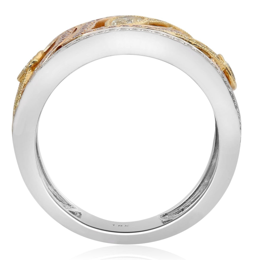 18K White Gold Pink and White Diamond Swirl Pear Band (1.01ctw) - MJ Christensen Diamonds