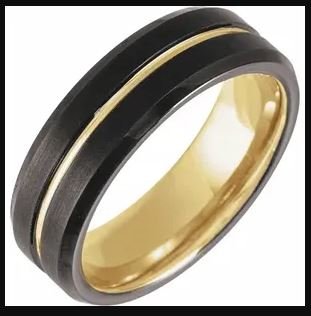 18K Yellow Gold and Tungsten 7mm Men's Band Ring in Size 11 - MJ Christensen Diamonds