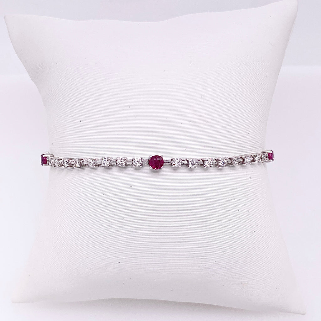 Gabriel & Co Round Diamond and Ruby Bangle Bracelet in 14K White Gold (2.45tcw) - MJ Christensen Diamonds