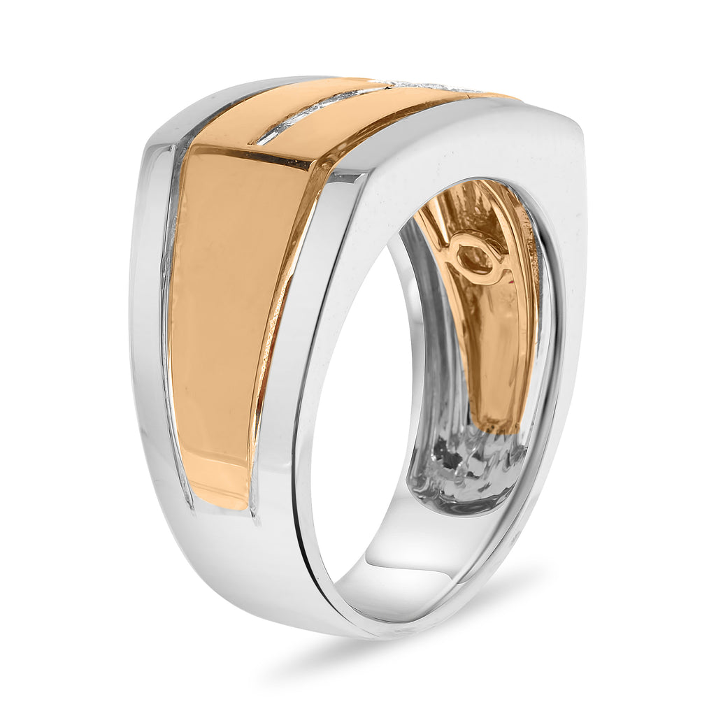 Wide Men's Band with Round and Baguette Diamond in 14K White Gold (0.35tcw) - MJ Christensen Diamonds
