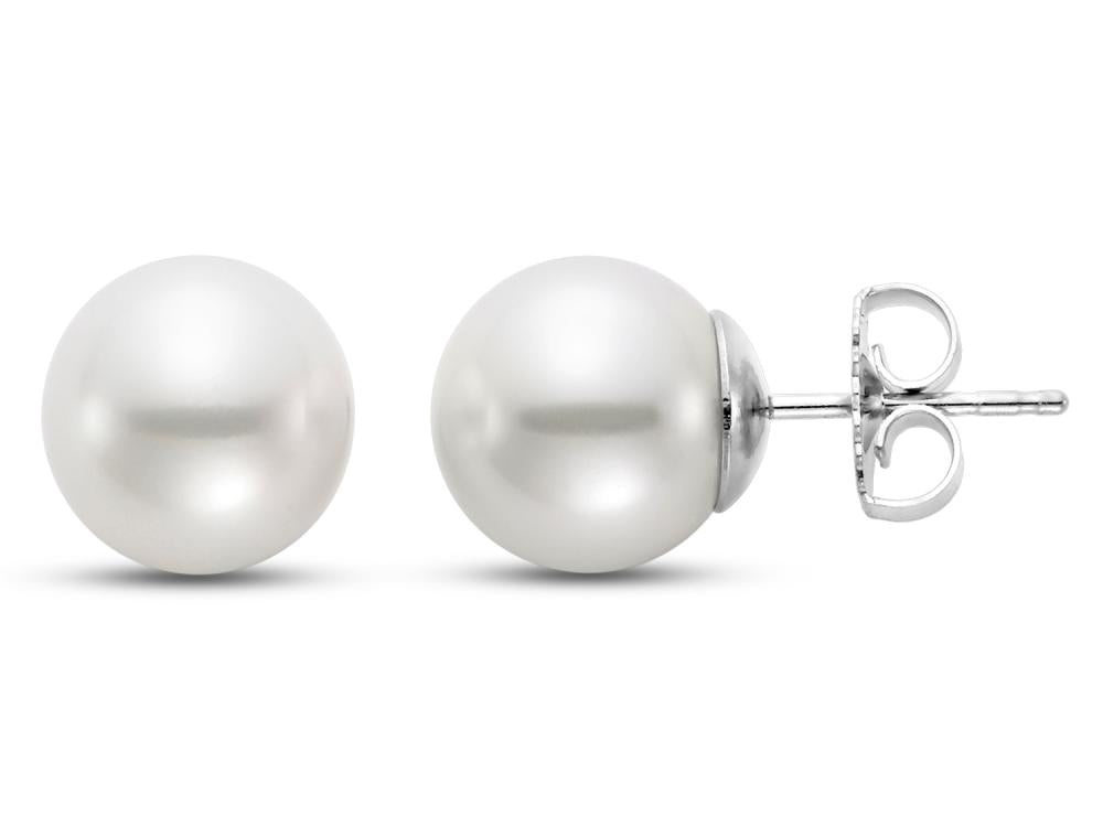 A Grade 10.5 - 11mm White Freshwater Pearl Stud Earrings in 14K White Gold - MJ Christensen Diamonds