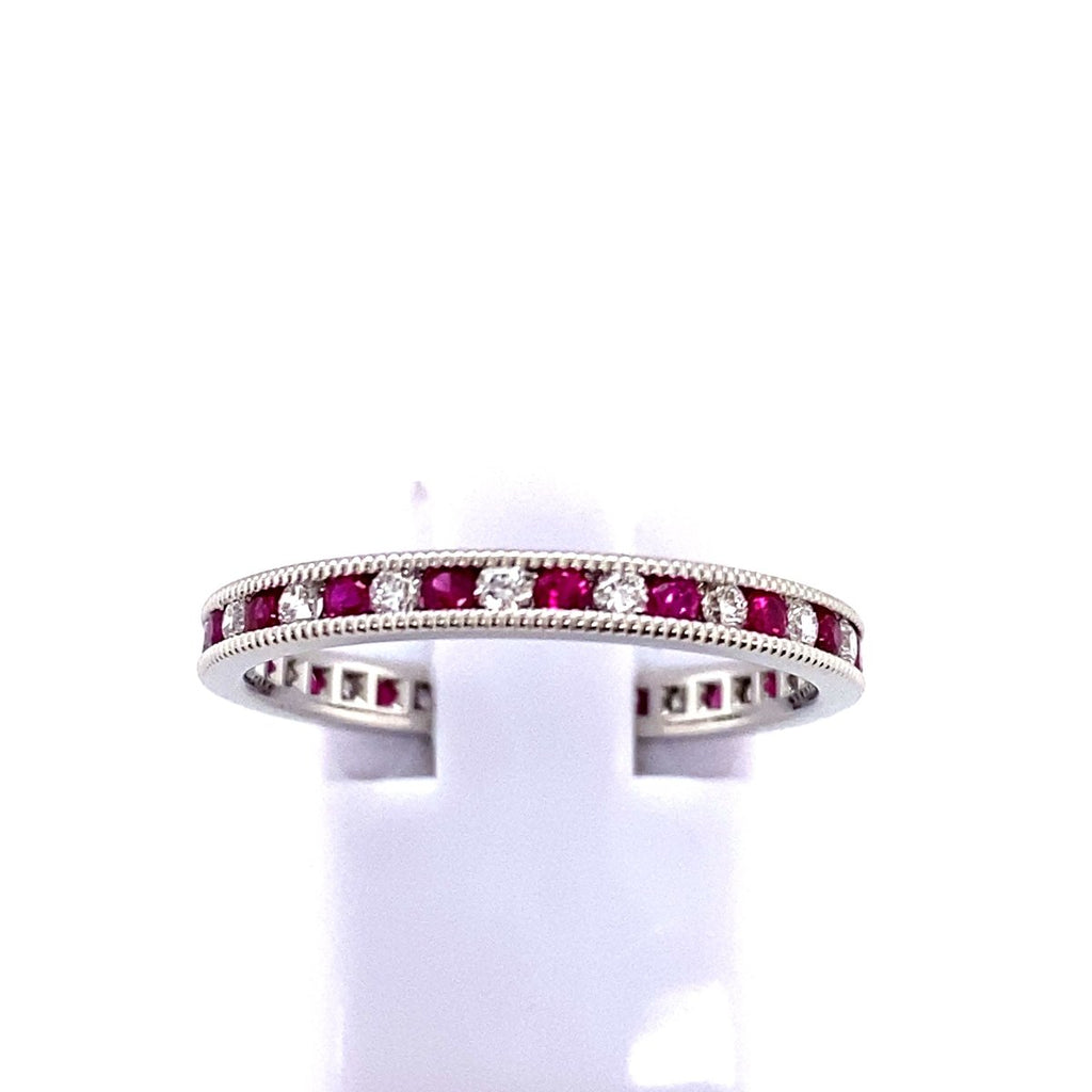 Alt Milgrain Ruby and Diamond Eternity Ring in Platinum (0.7ctw) - MJ Christensen Diamonds