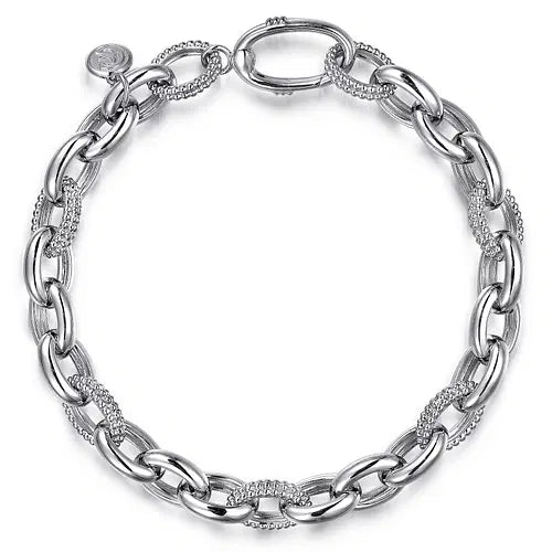 Alternating Beaded Open Link Chain Bracelet in Sterling Silver - MJ Christensen Diamonds