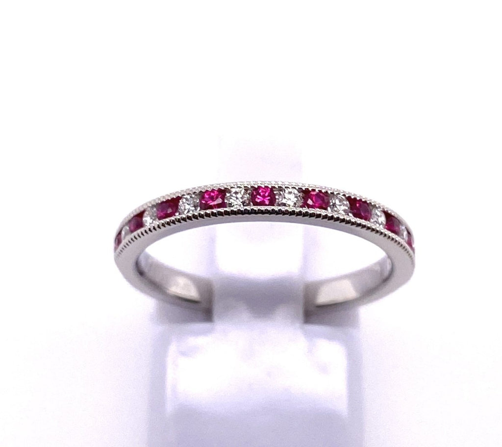 Alternating Channel Ring with Ruby and Diamond Accents in Platinum (0.4ctw) - MJ Christensen Diamonds