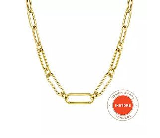 Beaded Link Paperclip Necklace in 14K Yellow Gold - MJ Christensen Diamonds