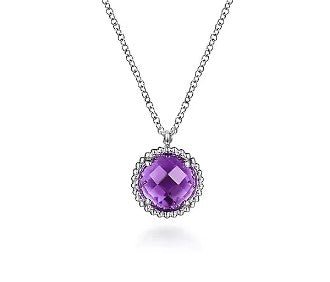 Bellari Round Amethyst Bead Halo Pendant Necklace in Sterling Silver (2.27ct) - MJ Christensen Diamonds