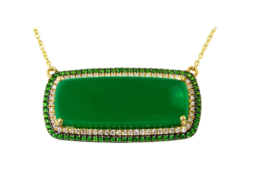 Bellarri Green Onyx and Tsavorite Double Halo Pendant in 14K Yellow Gold (13.25ct) - MJ Christensen Diamonds