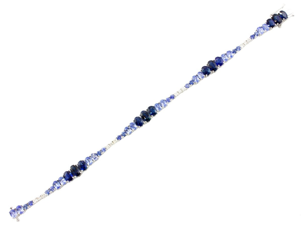 Bellarri Round Diamond and Multi Blue Sapphire 4 Station Princessa Bracelet in 14K White Gold (11.06ctw) - MJ Christensen Diamonds