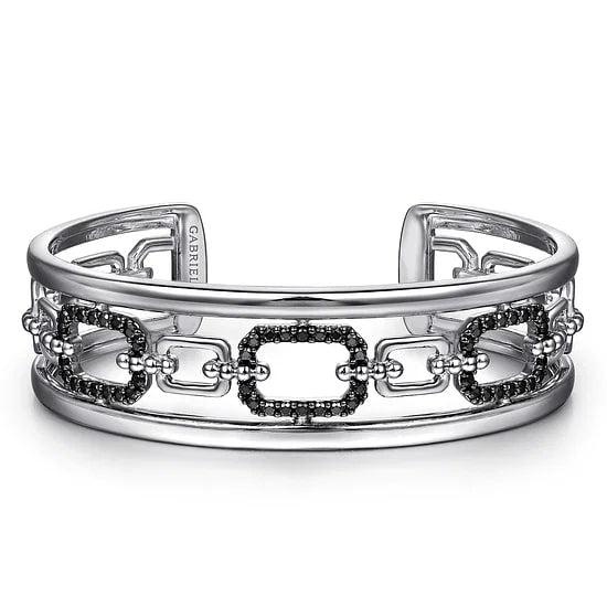 Black Spinel Float Cuff Bangle Bracelet in Sterling Silver (1.05ctw) - MJ Christensen Diamonds
