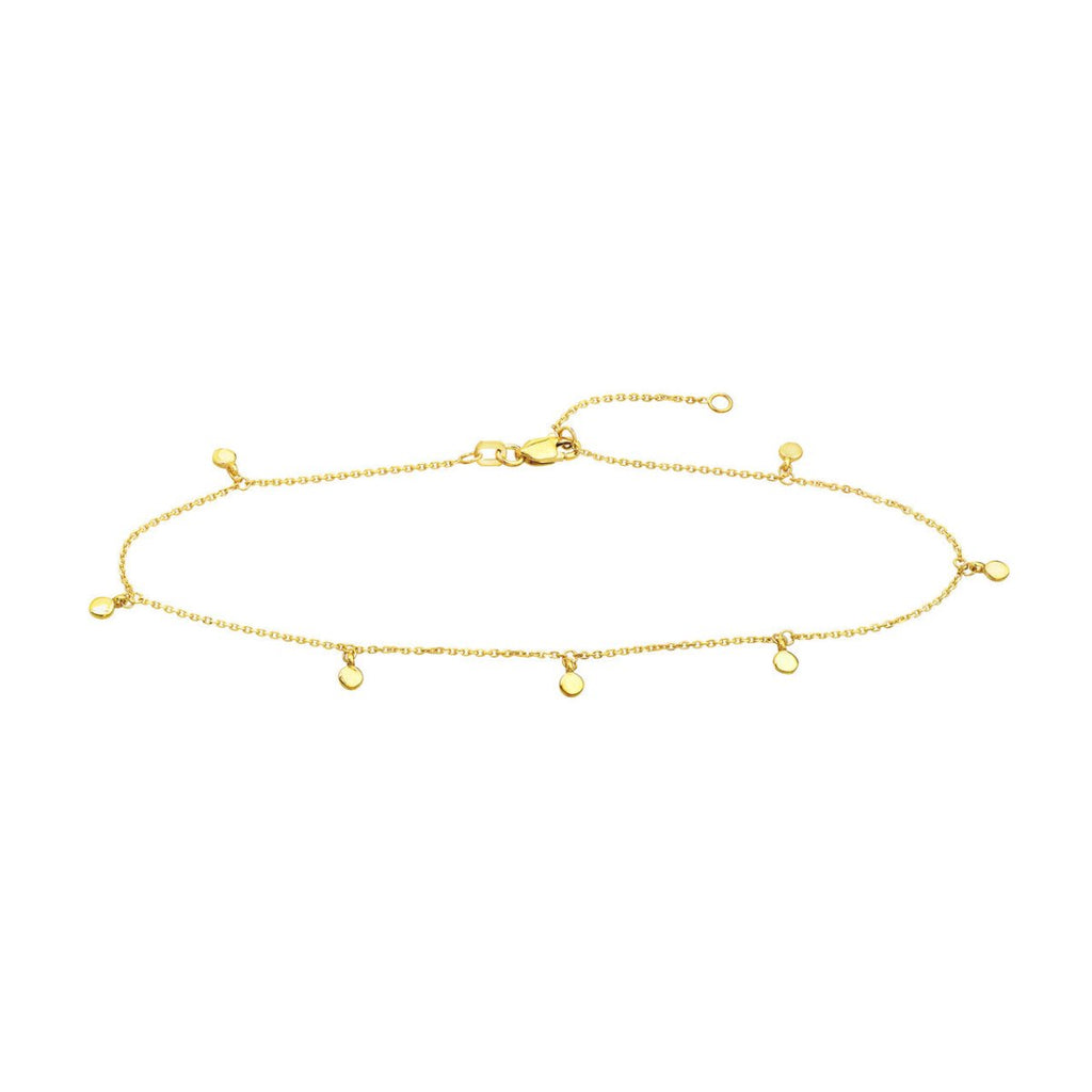 Brand Disk Dangle Stations Anklet in 14K Yellow Gold (10") - MJ Christensen Diamonds