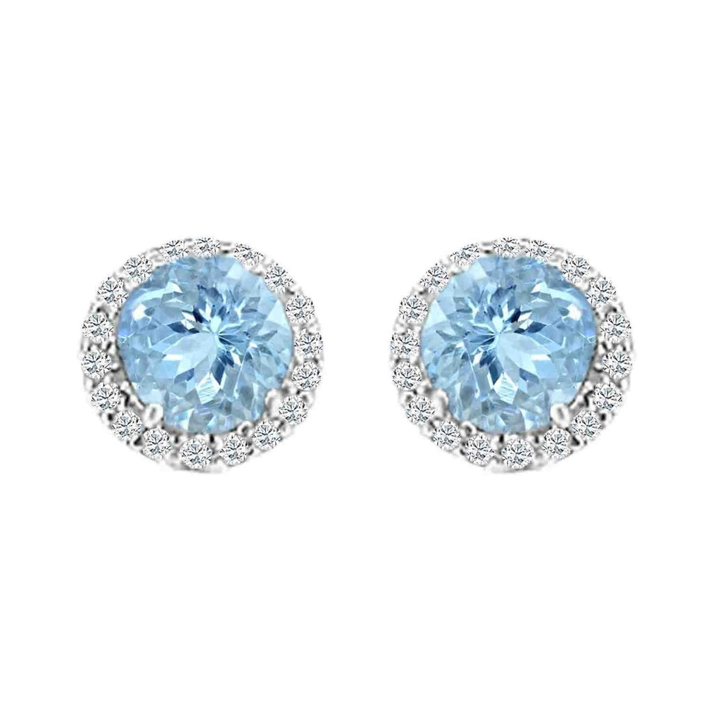 Brand Name Octagon Aquamarine and Diamond Halo Stud Earrings in 14K White Gold (3.2ctw) - MJ Christensen Diamonds