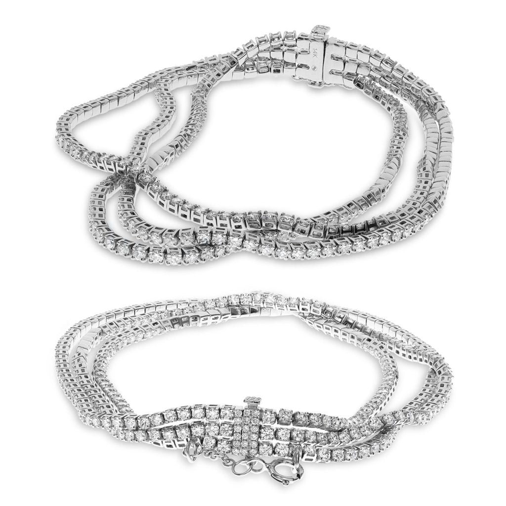 Brand Name Round Diamond Three Row Line Bracelet in 14K White Gold (5.29ctw) - MJ Christensen Diamonds