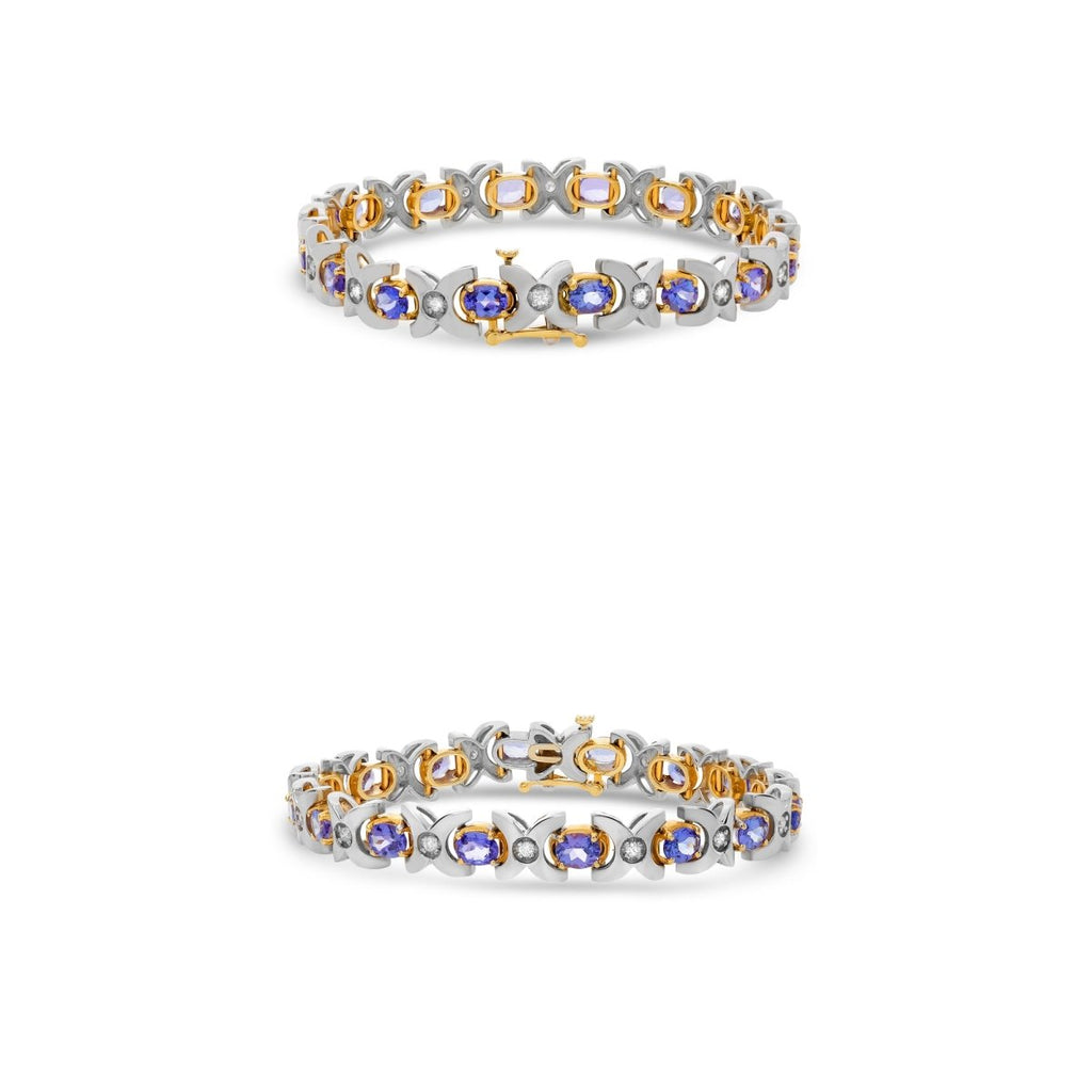 Brandless Oval Tanzanite and Diamond 'X' Bracelet in 14K White Gold (6.27ctw) - MJ Christensen Diamonds