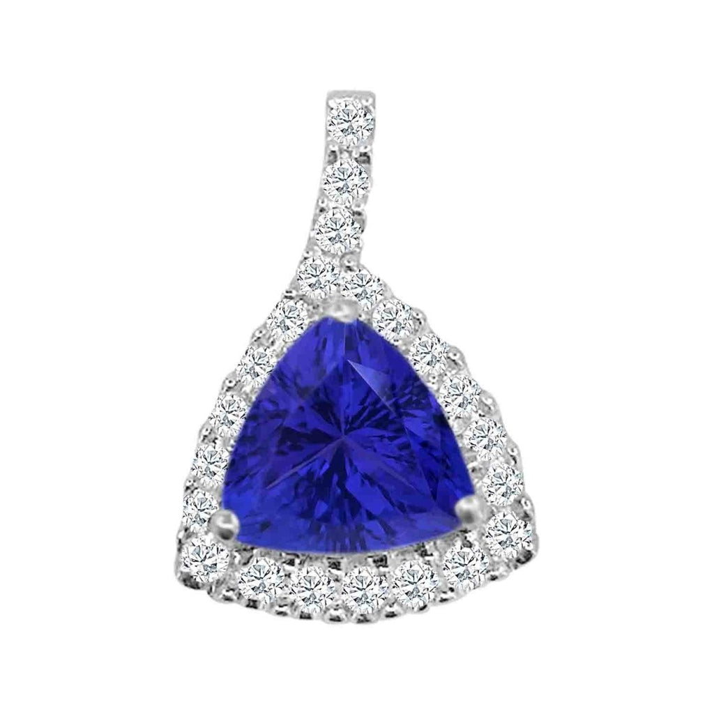Brandless Trillion Tanzanite and Diamond Halo Bead Pendant (1.1ct) in 14K White Gold - MJ Christensen Diamonds