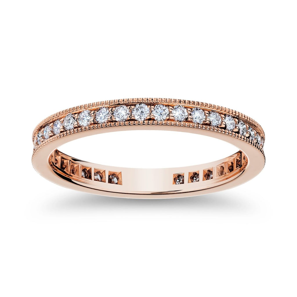 Chanl Round Diamond Milgrain Eternity Band in 18K White Gold (.56ctw) - MJ Christensen Diamonds