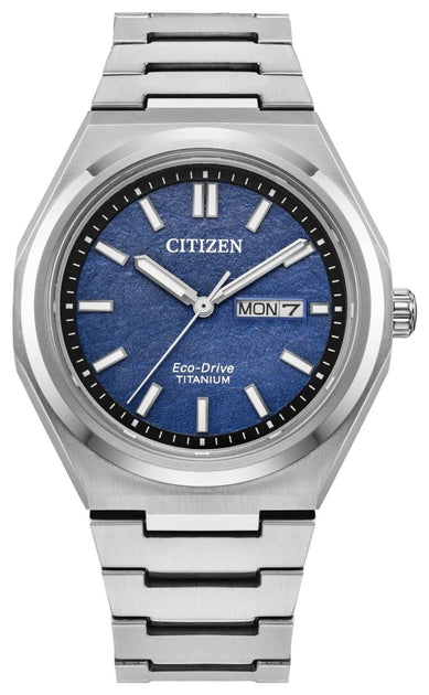 Citizen Zenshin 3 Hand 39mm Blue Dial Eco Drive Men's Watch in Titaniu