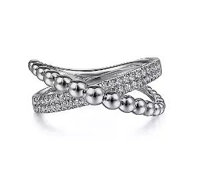 Criss Cross Bead Ring with White Sapphire in Sterling Silver - MJ Christensen Diamonds