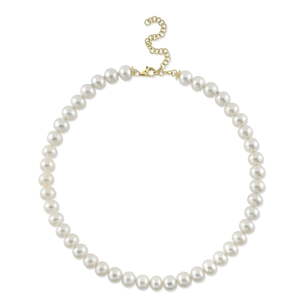 Cultured Pearl Tennis Necklace with Adjustable Chain in 14K Yellow Gold (18") - MJ Christensen Diamonds