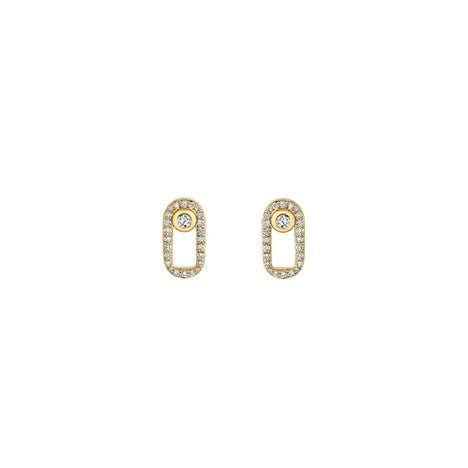 Diamond Bezel Offset Pave Link Stud Earrings in 14K Yellow Gold (0.38ct) - MJ Christensen Diamonds