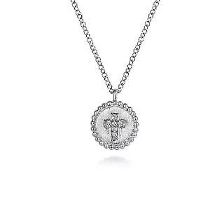 Diamond Cross Bead Halo Pendant Necklace in Sterling Silver (0.03ctw) - MJ Christensen Diamonds