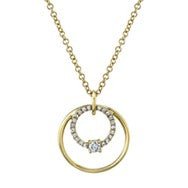 Double Circle Pendant with 0.11ctw Diamonds in 14K Yellow Gold - MJ Christensen Diamonds