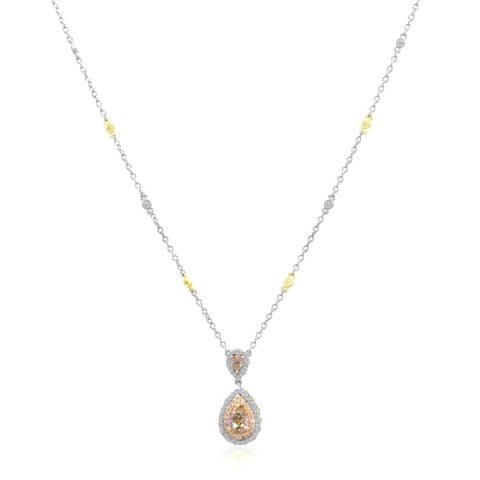 Double Halo Pear Shaped Diamond Pendant with Stations in 18K White Gold (1.33ctw) - MJ Christensen Diamonds