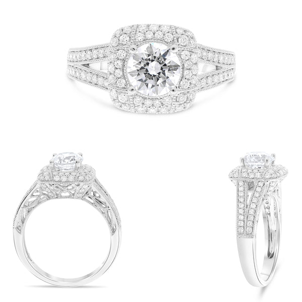 Double Halo Split Shank Semi - Mount Engagement Ring in 14K White Gold (0.61ctw) - MJ Christensen Diamonds