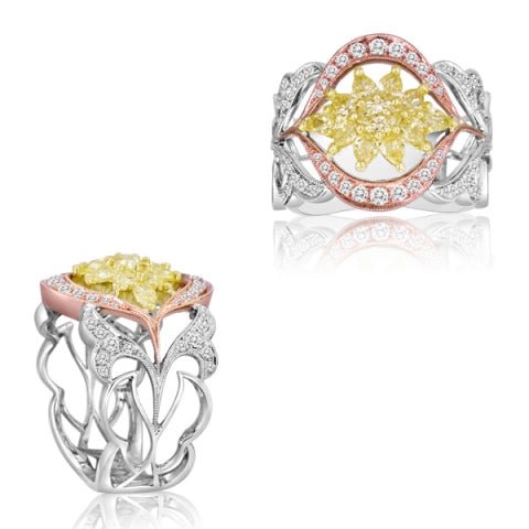 Fashion Ring with 1.00ctw Yellow Diamond in 18K White, Yellow, and Rose Gold (1.38ct) - MJ Christensen Diamonds