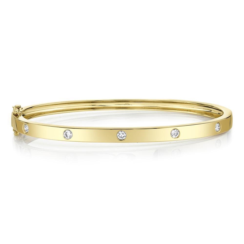 Five Stone Diamond Bangle Bracelet in 14K Yellow Gold (0.38ctw) - MJ Christensen Diamonds