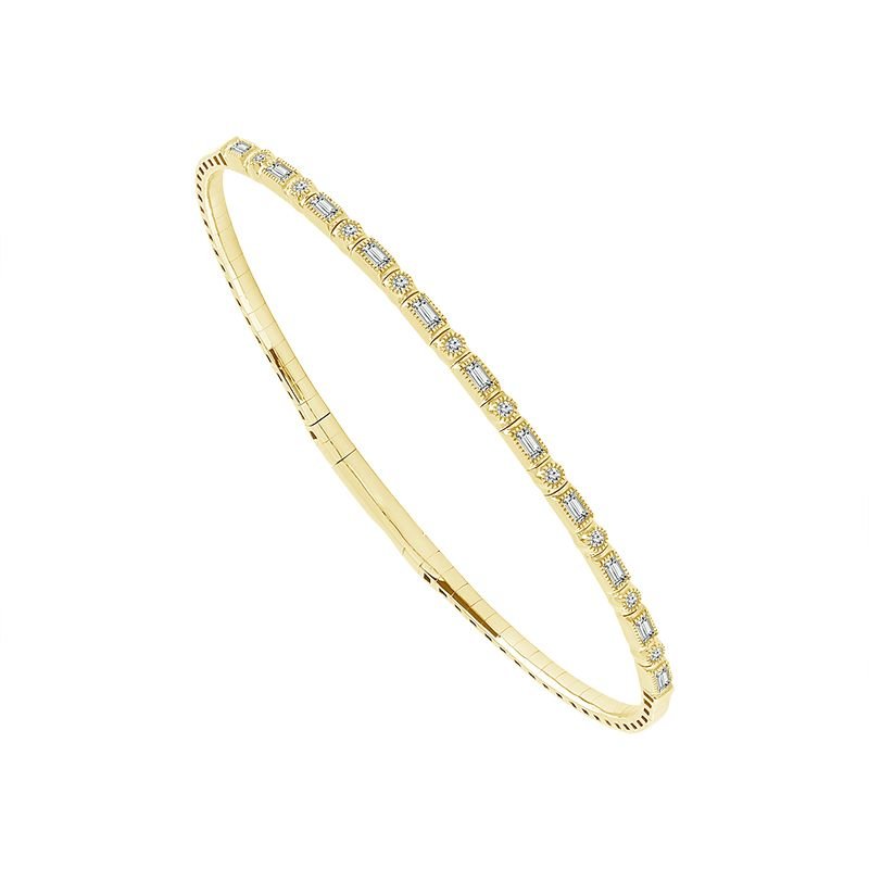 Flex Bangle Bracelet with Baguette and Round Diamond Accents in 14K Yellow Gold (0.37ctw) - MJ Christensen Diamonds