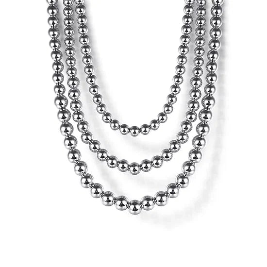 Gabriel & Co 3Layer Beaded Necklace 16" in Sterling Silver - MJ Christensen Diamonds