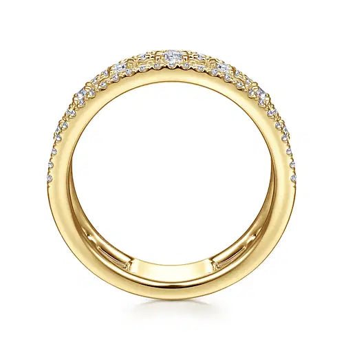 Gabriel & Co 3Row Station Diamond Fashion Ring in 14K Yellow Gold (.47ctw) - MJ Christensen Diamonds