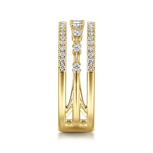 Gabriel & Co 3Row Station Diamond Fashion Ring in 14K Yellow Gold (.47ctw) - MJ Christensen Diamonds