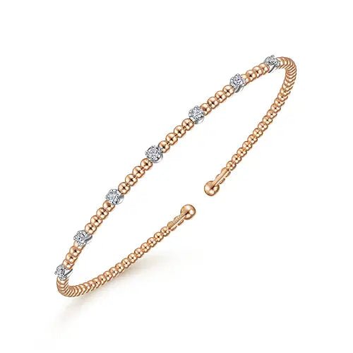 Gabriel & Co 7 Stone Station Bead Bujukan Bangle Bracelet in 14K Yellow and White Gold (0.20ctw) - MJ Christensen Diamonds