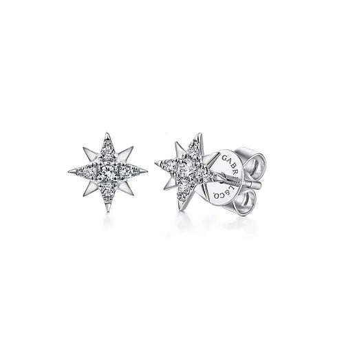 Gabriel & Co 8 - Point Star Diamond Stud Earrings in 14K White Gold (0.11ctw) - MJ Christensen Diamonds