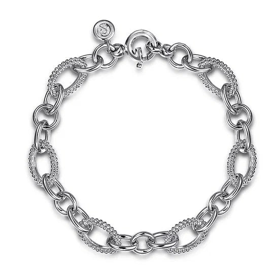 Gabriel & Co Alternating Beaded Open Link Chain Bracelet in Sterling Silver - MJ Christensen Diamonds
