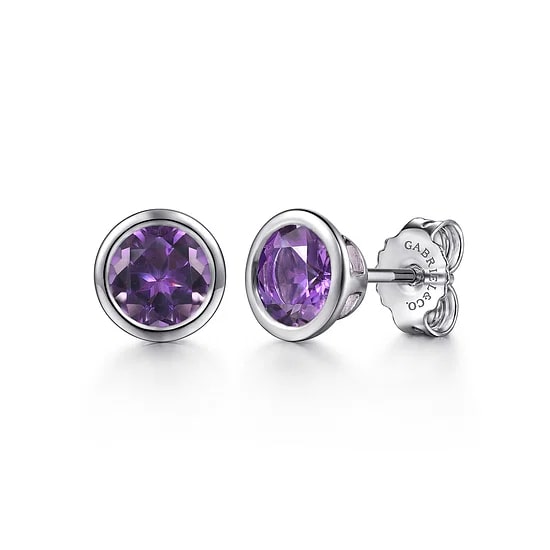 Gabriel & Co Amethyst Bezel Stud Earrings in Sterling Silver (1.51ctw) - MJ Christensen Diamonds