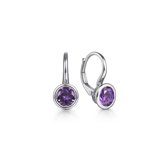 Gabriel & Co Amethyst Leverback Bezel Earrings in Sterling Silver (1.48ctw) - MJ Christensen Diamonds