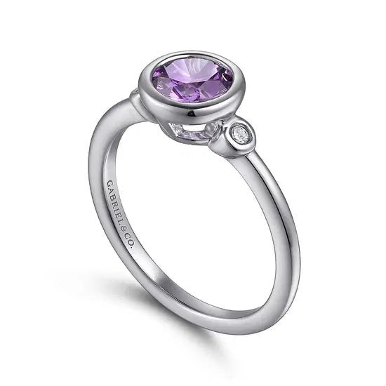 Gabriel & Co Amyth and Diamond Bezel Birthstone Ring in Sterling Silver (0.83ctw) - MJ Christensen Diamonds