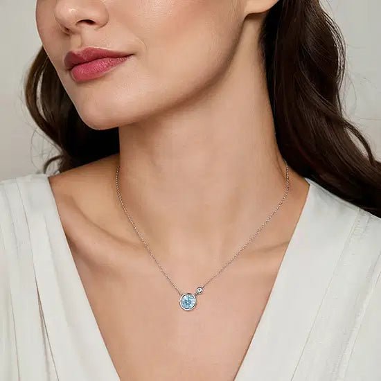 Gabriel & Co Aqua and Diamond Accent Bezel Pendant Necklace in Sterling Silver (0.7ctw) - MJ Christensen Diamonds
