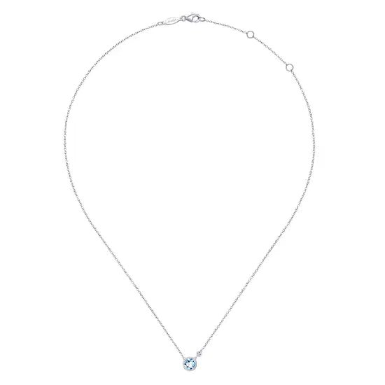 Gabriel & Co Aqua and Diamond Accent Bezel Pendant Necklace in Sterling Silver (0.7ctw) - MJ Christensen Diamonds