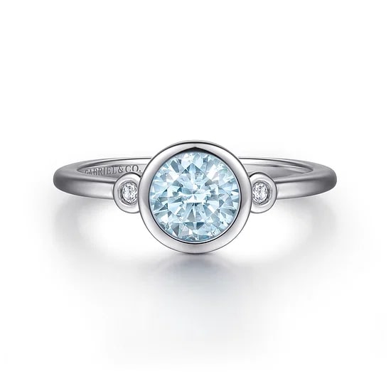 Gabriel & Co Aqua and Diamond Accent Bezel Ring in Sterling Silver (0.76ctw) - MJ Christensen Diamonds