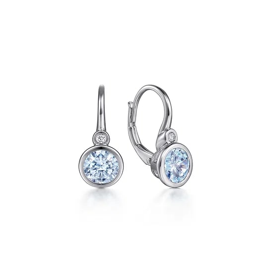 Gabriel & Co Aqua and Diamond Leverback Bezel Accent Earrings in Sterling Silver (1.67ctw) - MJ Christensen Diamonds