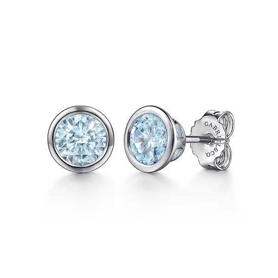 Gabriel & Co Aqua Bezel Stud Earrings in Sterling Silver (1.44ctw) - MJ Christensen Diamonds