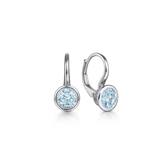 Gabriel & Co Aqua Leverback Bezel Earrings in Sterling Silver (1.59ctw) - MJ Christensen Diamonds