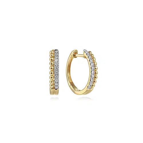 Gabriel & Co Beaded 2 Row Pavé Diamond Huggie Earrings in 14K Yellow Gold (0.11ctw) - MJ Christensen Diamonds
