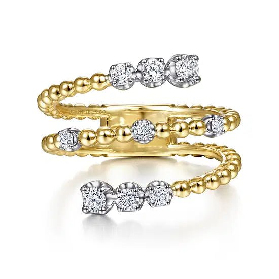 Gabriel & Co Beaded Wrap Diamond Ring in 14K Yellow and White Gold (0.35ctw) - MJ Christensen Diamonds